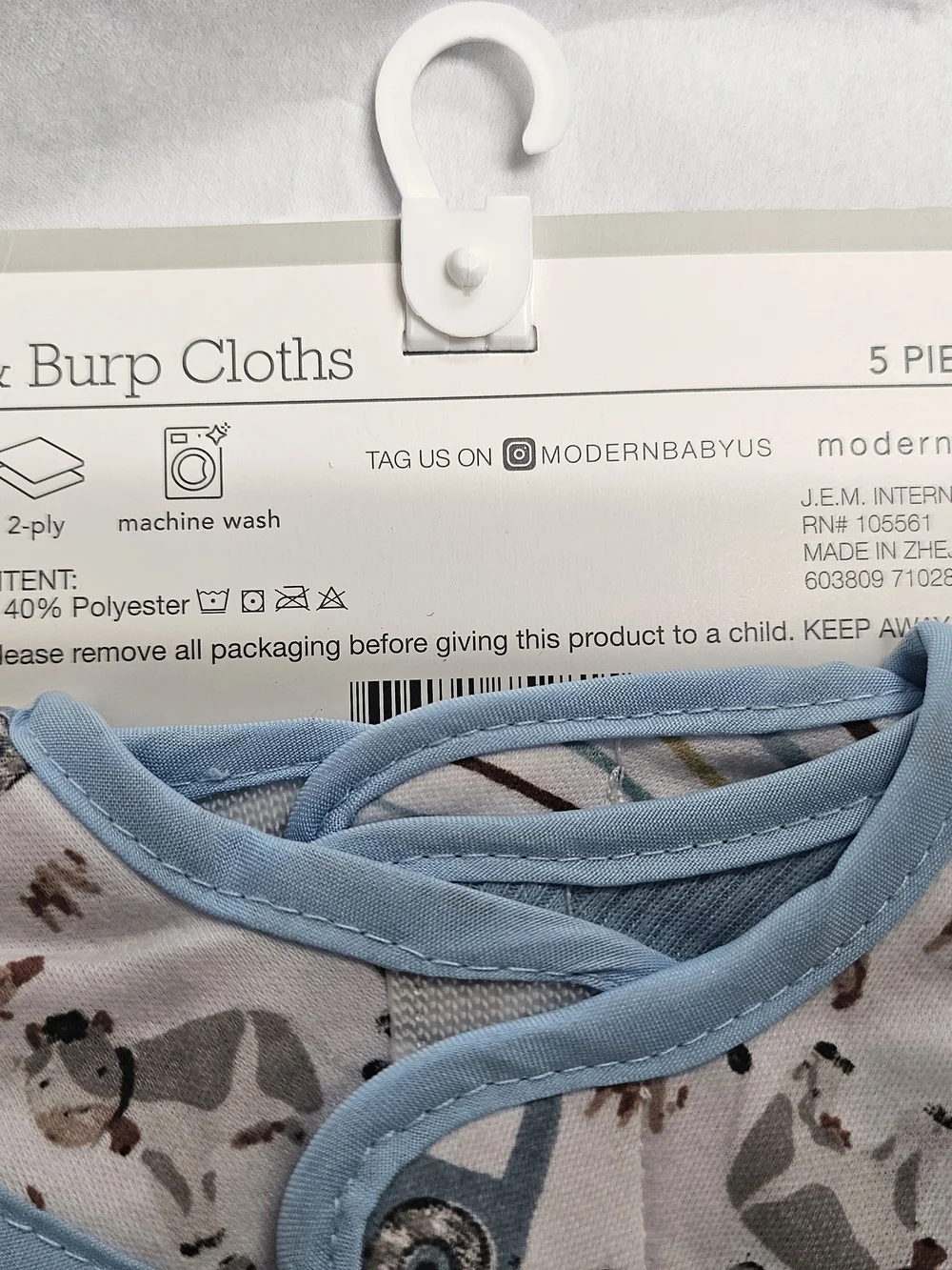 Blue Farm Print Reversible Bibs & Burp Cloth 5 Piece Set
